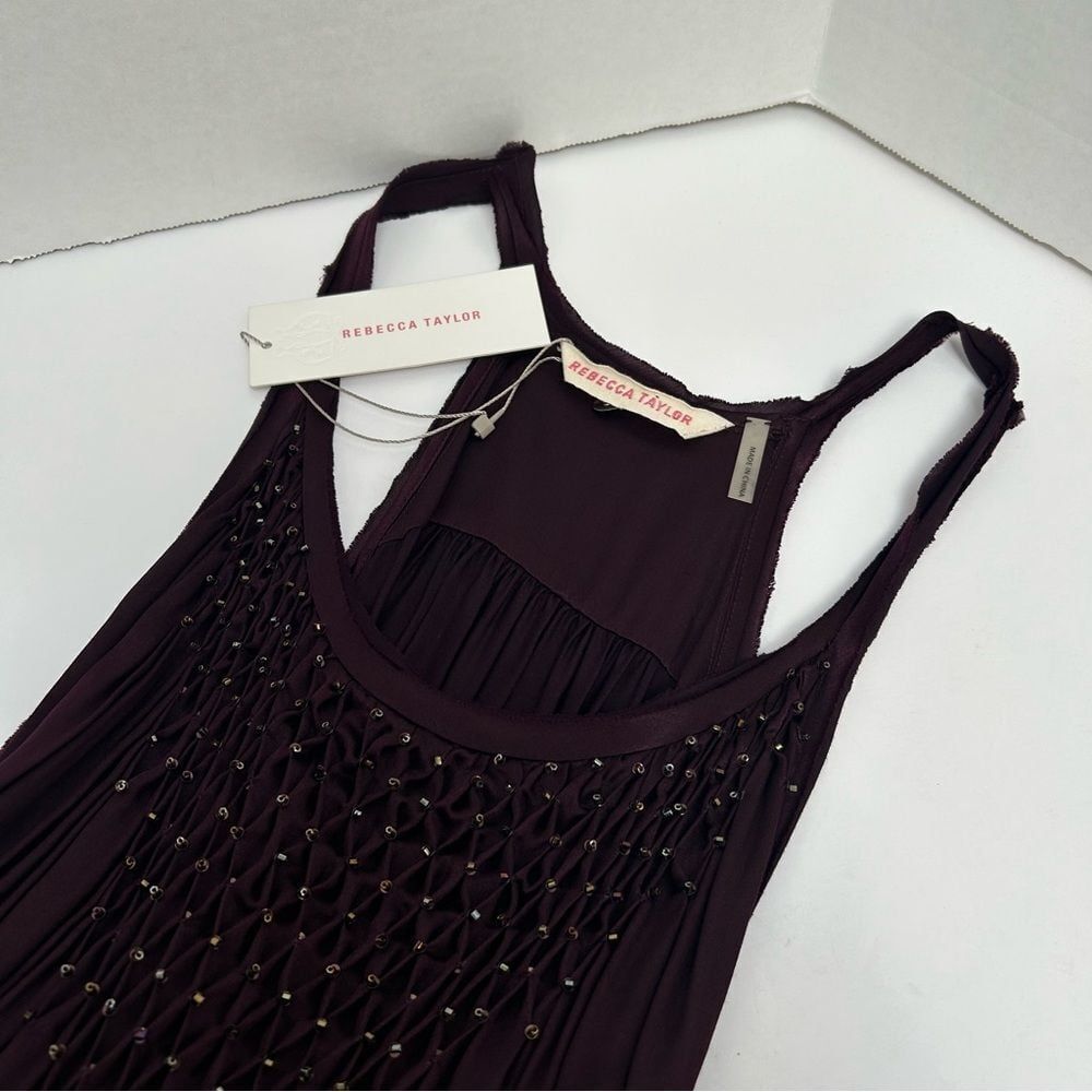 Rebecca Taylor NWT Beaded Pleats Viscose Silk Blend Eggplant Maroon Dress size 4